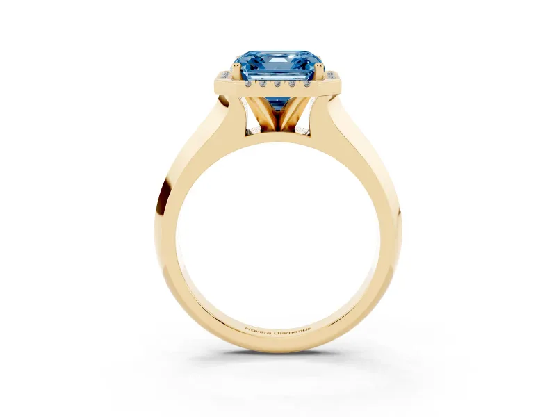 Asscher Cut Knife-Edge Halo Engagement Ring Setting for a Fancy Blue Lab-Grown Diamond | Yellow Gold