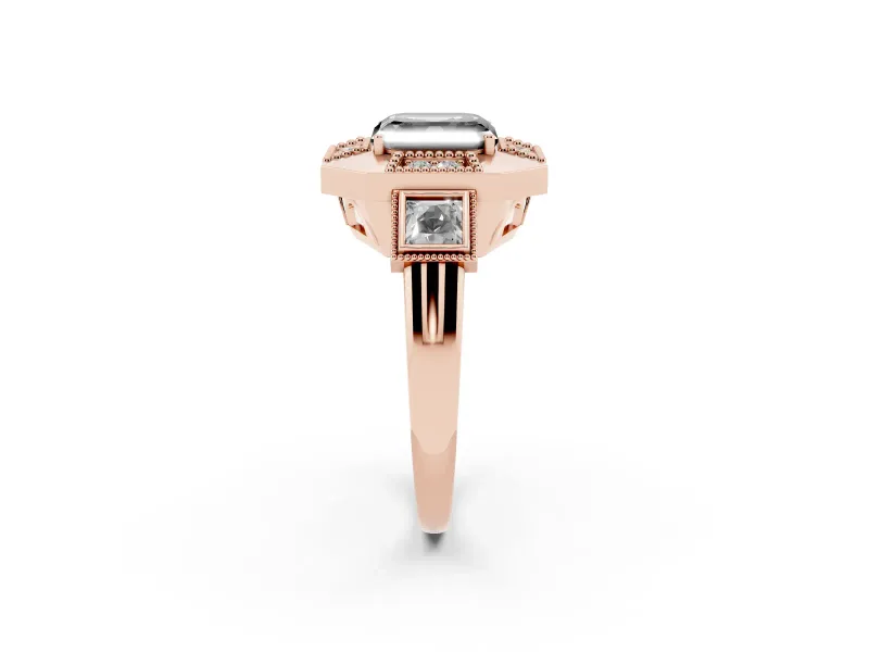 Fancy Black Asscher Cut Diamond Milgrain Halo Ring Set in Rose gold with Split Shank