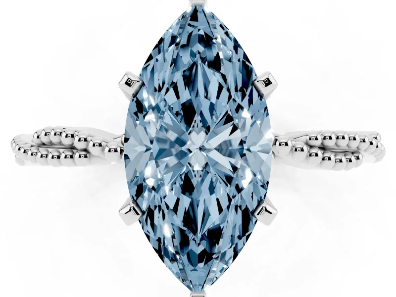 Marquise Twisted Engagement Ring Setting for a Fancy Blue Lab-Grown Diamond | Beaded Twist | Sterling Silver