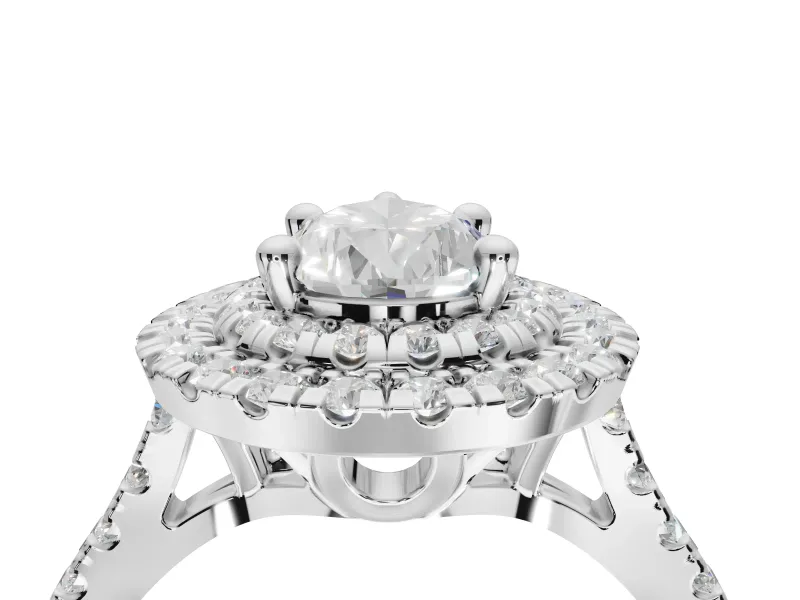Pear-Shaped Lab-Grown Diamond Double Halo Statement Ring Set in White Gold with Pavé Band