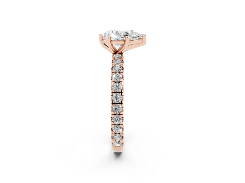 Pear-Shaped Pavé Solitaire Engagement Ring Setting | Shared Prong Band | Rose Gold