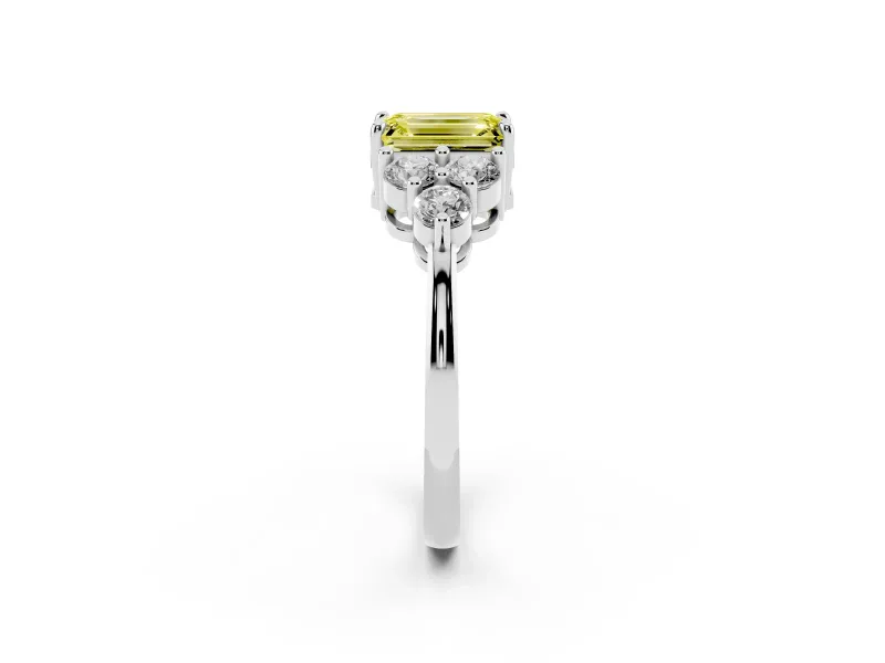 Emerald Cut Cluster Side Stone Engagement Ring Setting for a Fancy Yellow Lab-Grown Diamond | Plain Band | Platinum