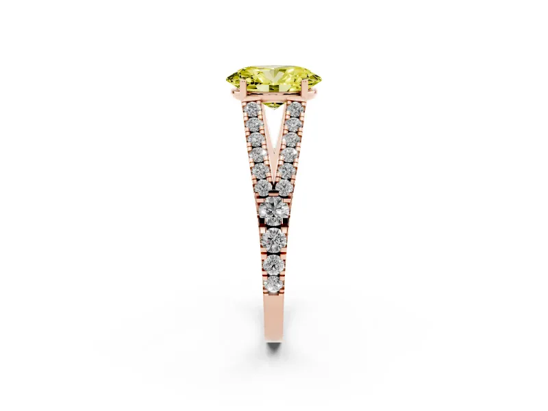Oval Graduated Split Shank Engagement Ring Setting for a Fancy Yellow Lab-Grown Diamond | Rose Gold
