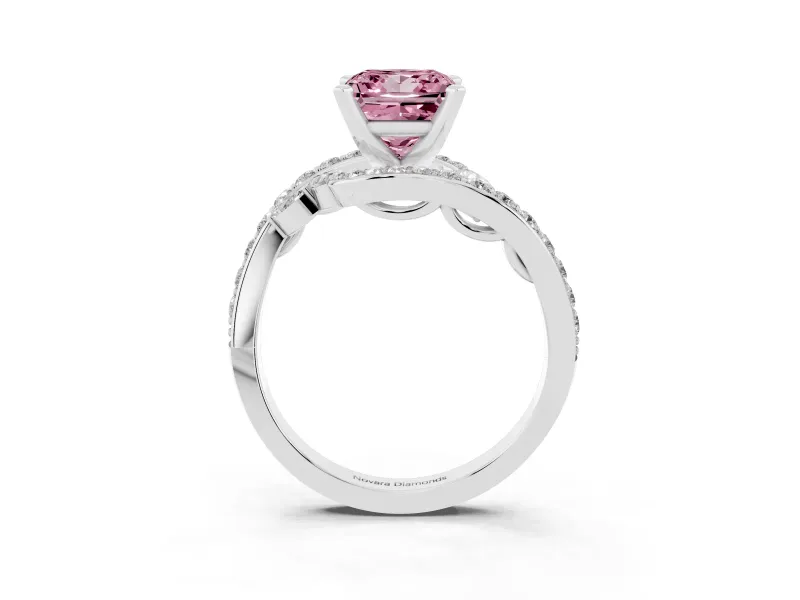 Fancy Pink Princess Cut Diamond Solitaire Ring Set in Silver with Pavé Twist Band and Secure Prong Setting
