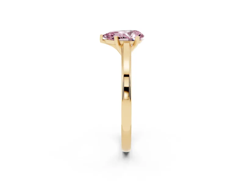 Fancy Pink Pear Cut Diamond Solitaire Ring Set in Yellow gold with Prong Setting and Classic Band