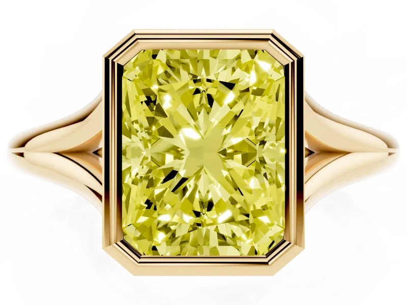 Radiant Cut Bezel Engagement Ring Setting for a Fancy Yellow Lab-Grown Diamond | Yellow Gold