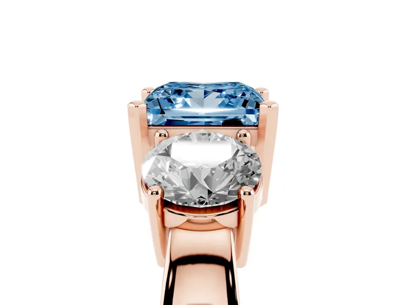 Princess Cut Three Stone Engagement Ring Setting for a Fancy Blue Lab-Grown Diamond | Wide Plain Band | Rose Gold