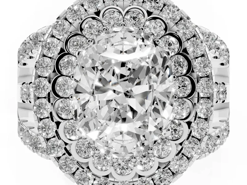 Oval Double Halo Split Shank Engagement Ring Setting | Pave Strands | Sterling Silver