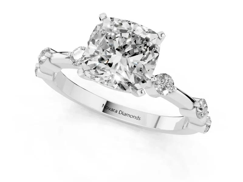 Cushion Cut Bar Set Engagement Ring Setting | Spaced Side Stones | White Gold