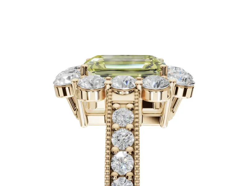 Emerald Cut Vintage Halo Engagement Ring Setting for a Fancy Yellow Lab-Grown Diamond | Yellow Gold