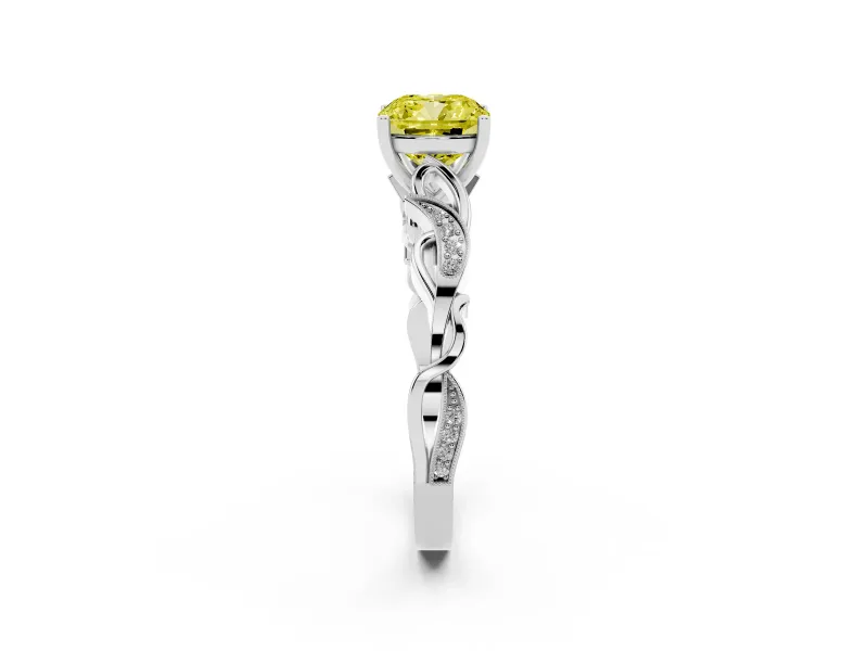 Cushion Cut Vine Engagement Ring Setting for a Fancy Yellow Lab-Grown Diamond | Sterling Silver