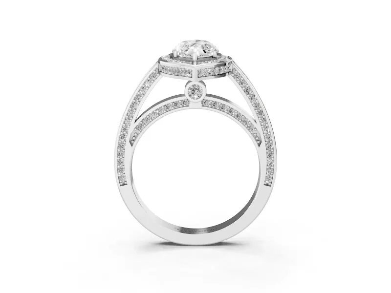 Marquise Cut Diamond Halo Pavé Split Shank Ring Set in Silver with Prong Setting