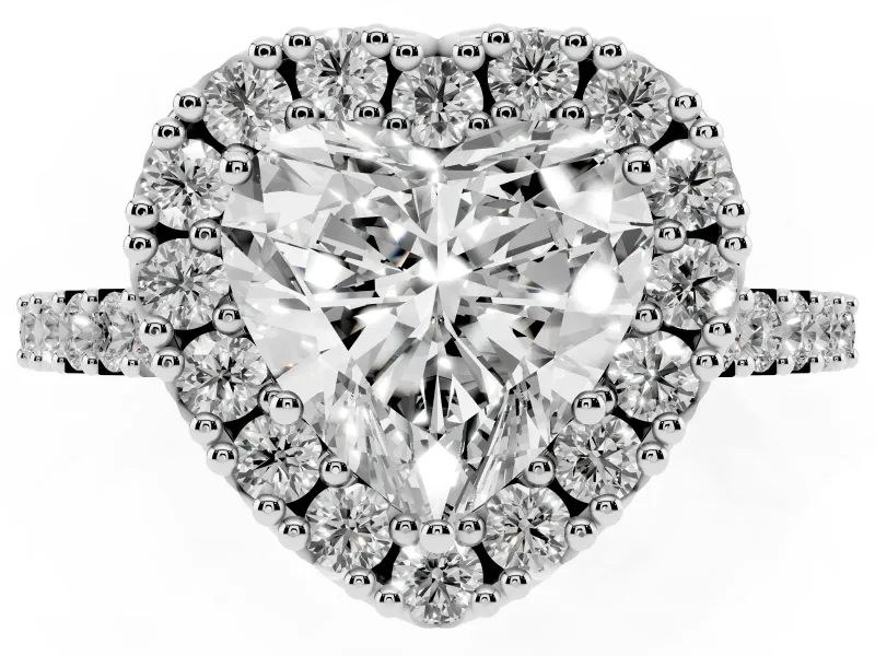 Heart-Shaped Halo Engagement Ring Setting | Single Row Pavé Band | Platinum