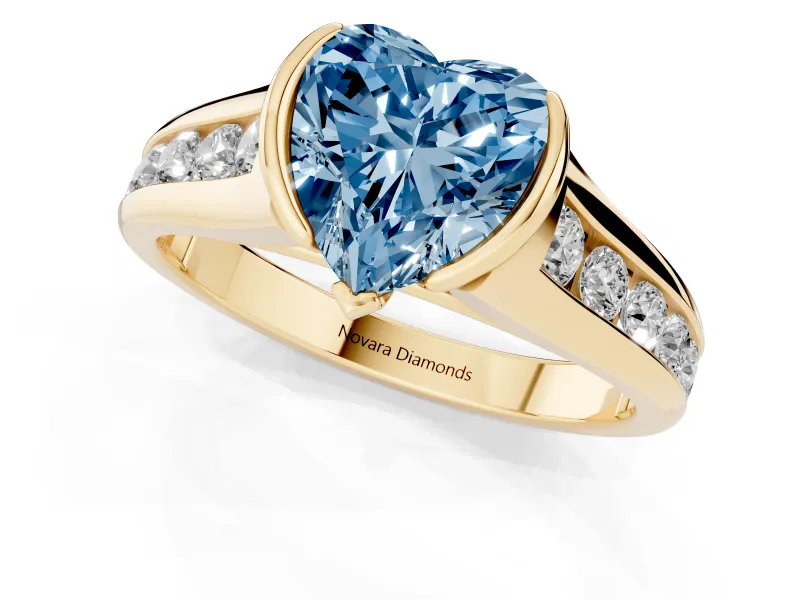 Heart-Shaped Half Bezel Engagement Ring Setting for a Fancy Blue Lab-Grown Diamond | Yellow Gold