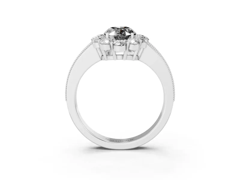 Oval Vintage Halo Engagement Ring Setting for a Black Center | Sterling Silver