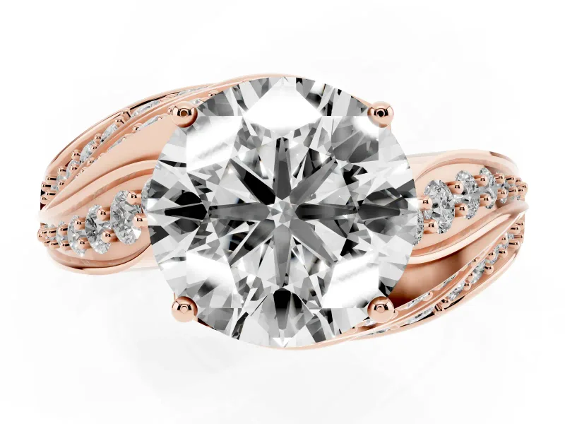 Round Bypass Hidden Halo Engagement Ring Setting | Graduated Pavé | Rose Gold