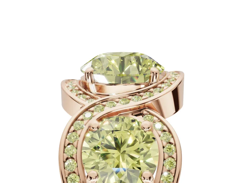 Round Three Stone Halo Engagement Ring Setting for a Fancy Yellow Lab-Grown Diamond | Pavé Wave Band | Rose Gold