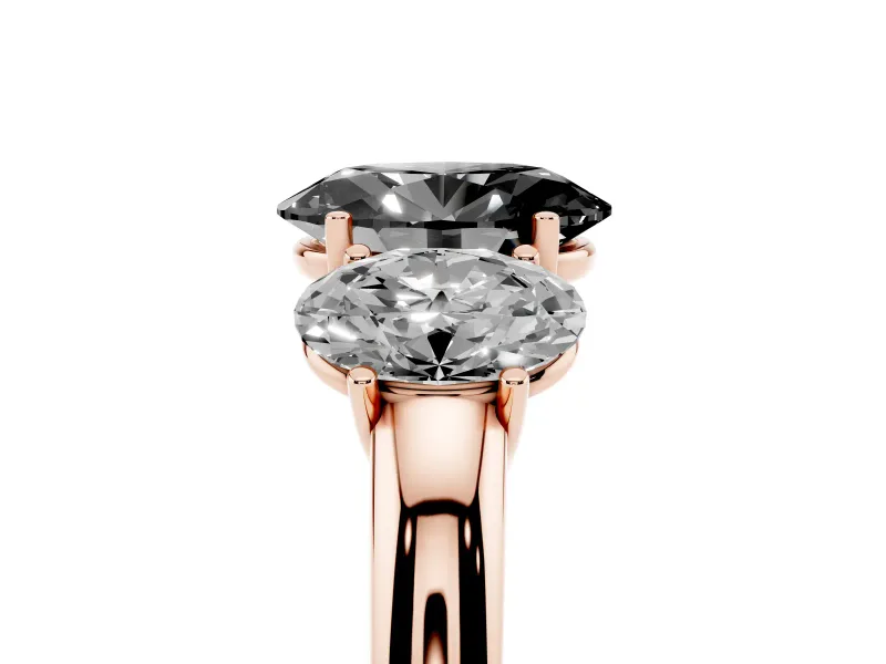 Oval Three Stone Engagement Ring Setting for a Black Center | Matching Side Stones | Rose Gold