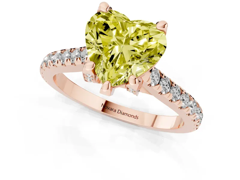 Heart-Shaped Hidden Halo Pave Engagement Ring Setting for a Fancy Yellow Lab-Grown Diamond | Claw Prongs | Rose Gold