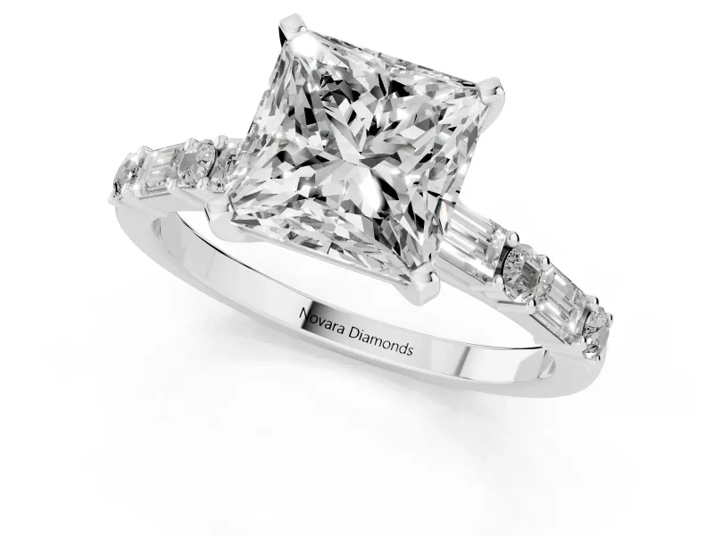 Princess Cut Diamond Solitaire Set in Silver with Side Baguettes and Channel Set Band