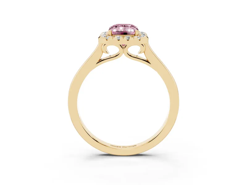 Emerald Cut Halo Engagement Ring Setting for a Fancy Pink Lab-Grown Diamond | Flat Tapered Band | Yellow Gold