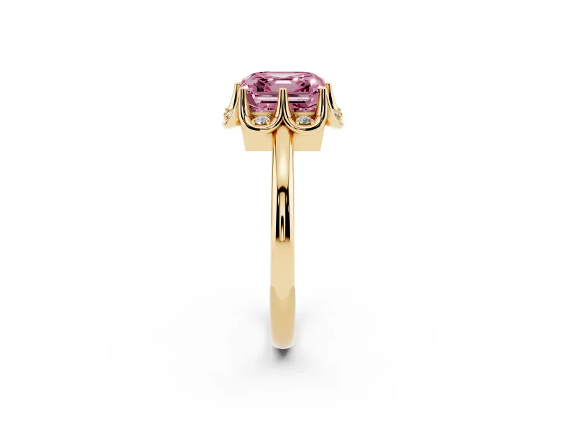 Asscher Cut Petal Halo Engagement Ring Setting for a Fancy Pink Lab-Grown Diamond | Yellow Gold