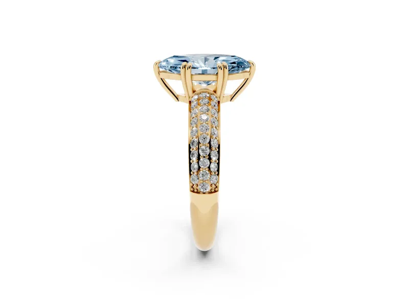 Marquise Three Row Pave Engagement Ring Setting for a Fancy Blue Lab-Grown Diamond | Yellow Gold