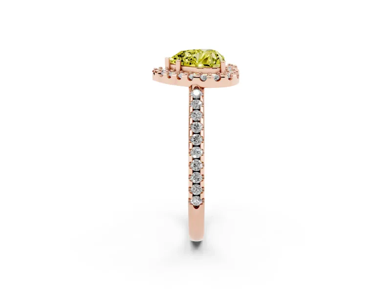 Heart-Shaped Pave Halo Engagement Ring Setting for a Fancy Yellow Lab-Grown Diamond | Pave Band | Rose Gold