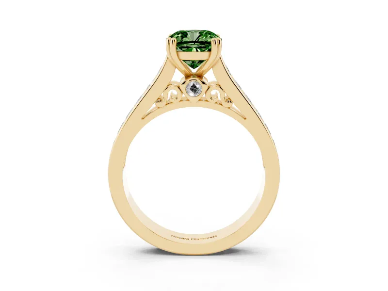 Cushion Cut Channel Engagement Ring Setting for a Fancy Green Lab-Grown Diamond | Yellow Gold - Design NV-24671
