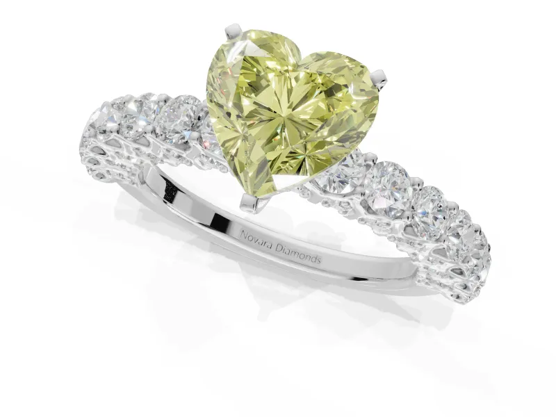 Heart-Shaped Shared Prong Engagement Ring Setting for a Fancy Yellow Lab-Grown Diamond | Platinum
