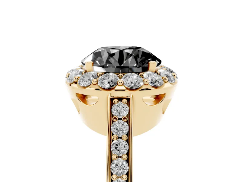 Round Floral Halo Engagement Ring Setting for a Black Center | Large Round Accents | Yellow Gold