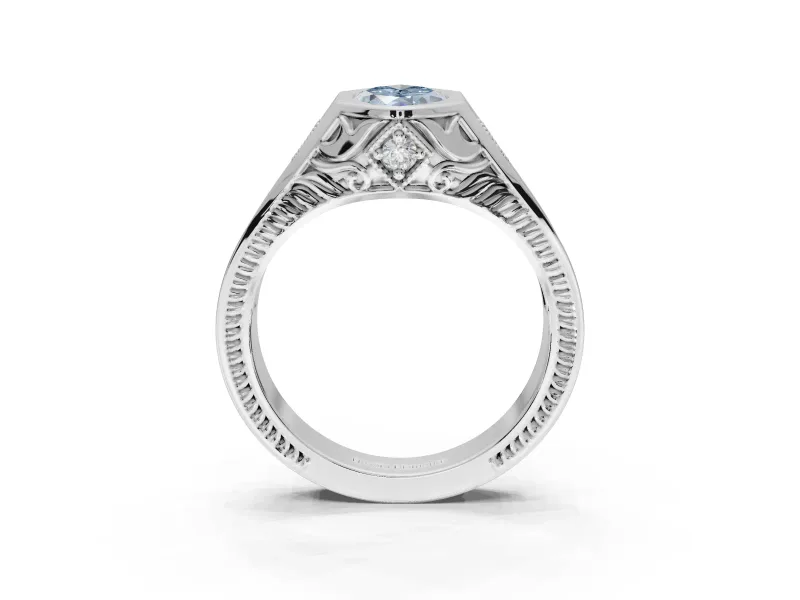 Marquise Bezel Engagement Ring Setting for a Fancy Blue Lab-Grown Diamond | Engraved Band | Platinum