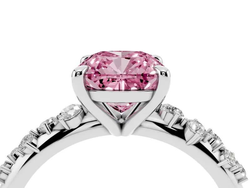 Cushion Cut Graduated Accent Engagement Ring Setting for a Fancy Pink Lab-Grown Diamond | Platinum