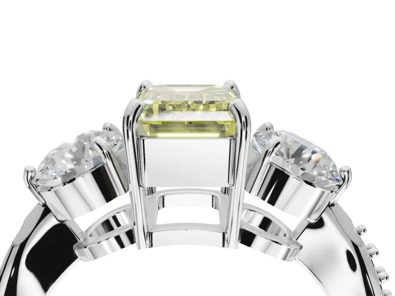 Emerald Cut Engagement Ring Setting for a Fancy Yellow Lab-Grown Diamond | Sterling Silver - Design NV-24901