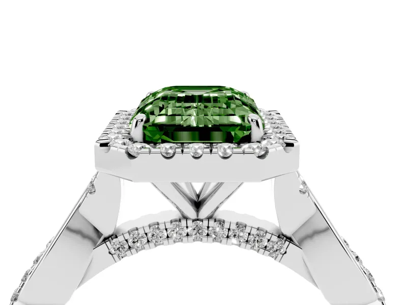 Emerald Cut Twist Halo Engagement Ring Setting for a Fancy Green Lab-Grown Diamond | White Gold