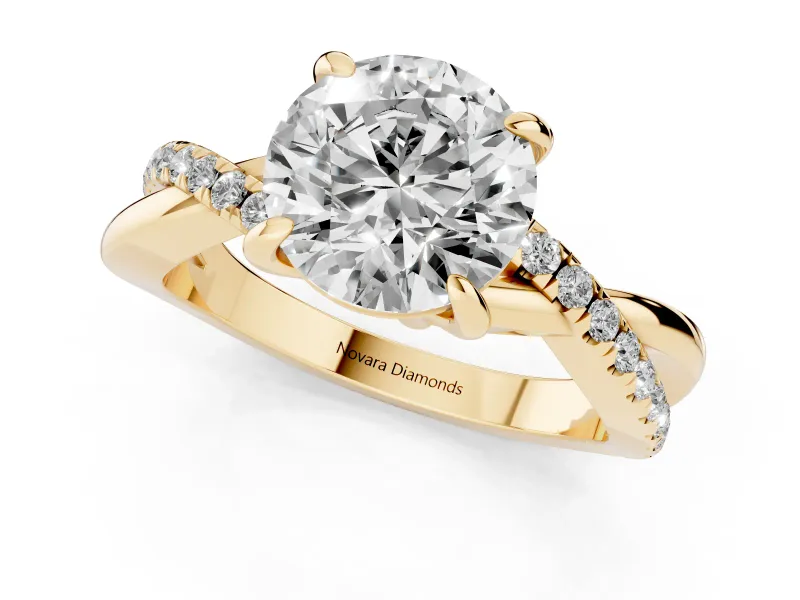 Round Pavé Twist Engagement Ring Setting | Crossover Band | Yellow Gold