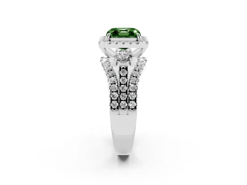 Asscher Cut Halo Split Shank Engagement Ring Setting for a Fancy Green Lab-Grown Diamond | White Gold