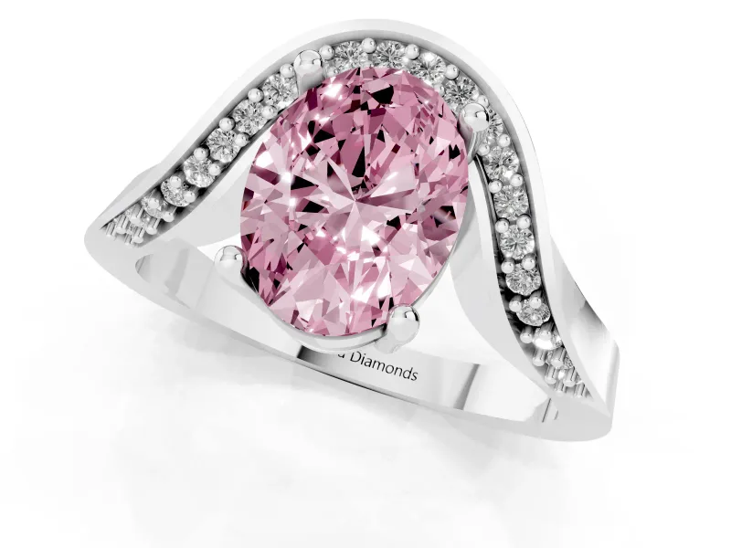 Oval Bypass Engagement Ring Setting for a Fancy Pink Lab-Grown Diamond | Pavé Ribbon | Platinum