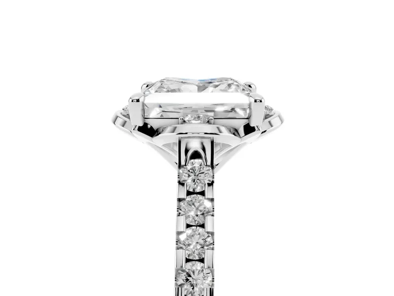 Princess Cut Diamond Solitaire Ring Set in White gold with Pavé Band and Floral Prong Setting