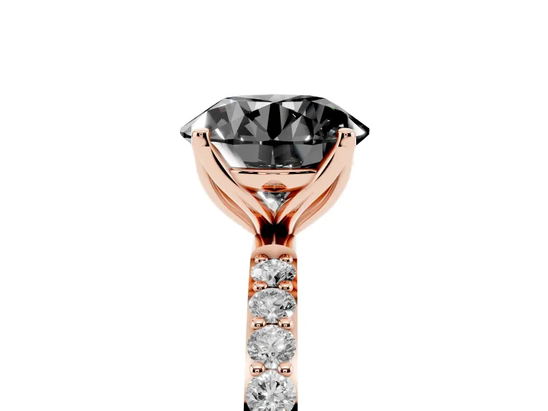 Round Pavé Solitaire Engagement Ring Setting for a Black Center | Fine Line Pavé Band | Rose Gold
