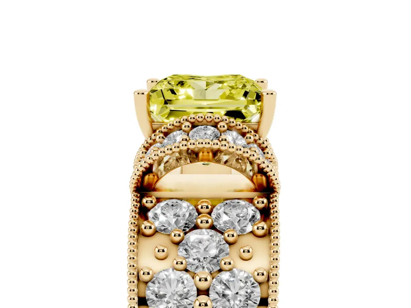 Princess Cut Vintage Pave Engagement Ring Setting for a Fancy Yellow Lab-Grown Diamond | Milgrain Edges | Yellow Gold