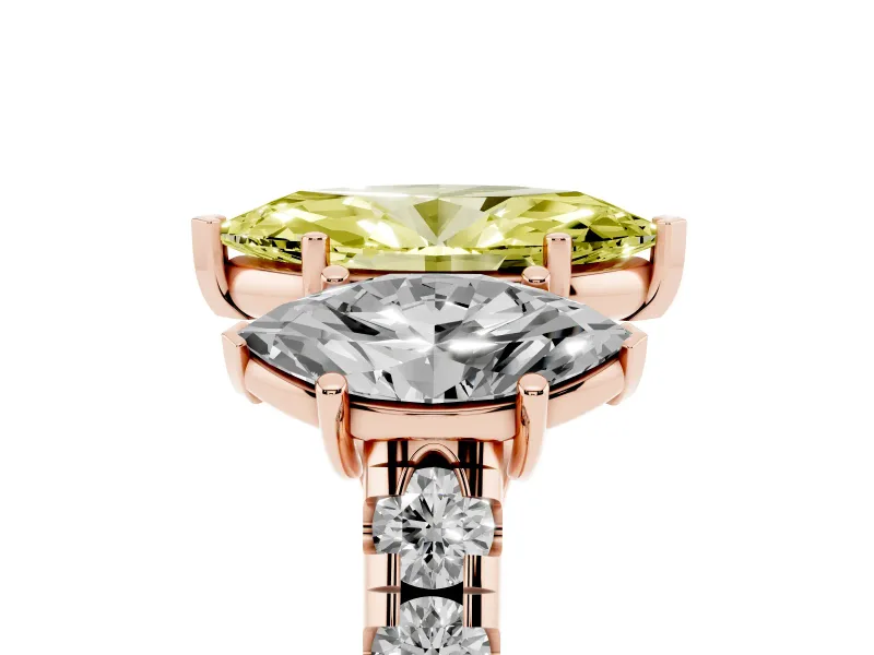 Marquise Three Stone Engagement Ring Setting for a Fancy Yellow Lab-Grown Diamond | Accented Shoulders | Rose Gold