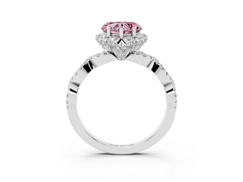 Heart-Shaped Halo Engagement Ring Setting for a Fancy Pink Lab-Grown Diamond | Sterling Silver - Design NV-24725
