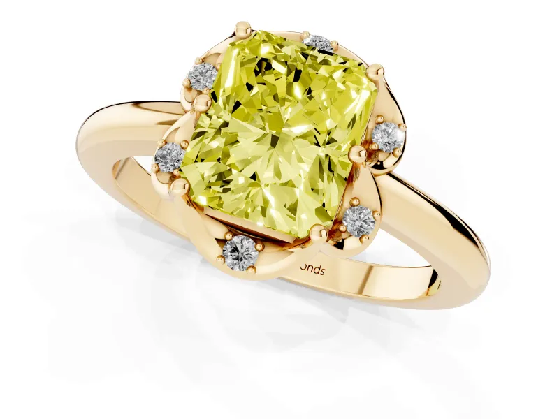 Radiant Cut Petal Halo Engagement Ring Setting for a Fancy Yellow Lab-Grown Diamond | Yellow Gold