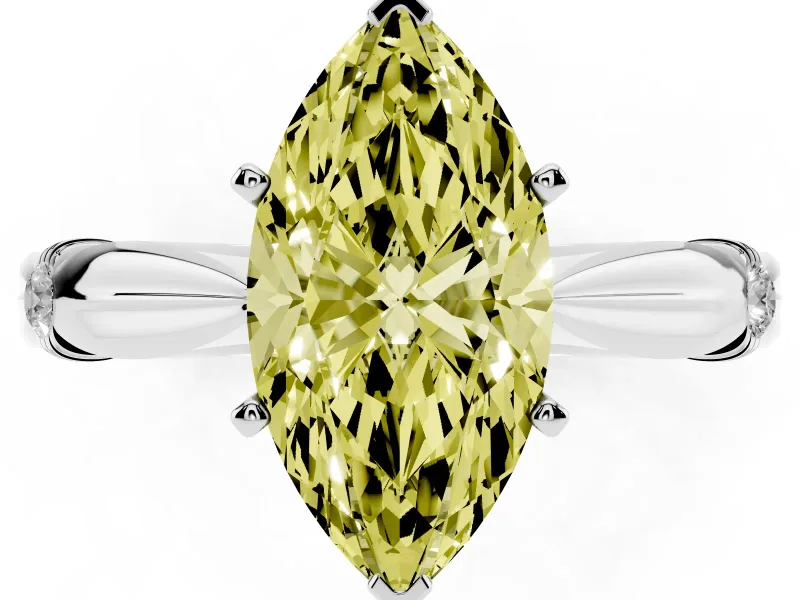 Fancy Yellow Marquise Cut Diamond Solitaire Twisted Band Ring Set in Silver with Accent Stones and Prong Setting