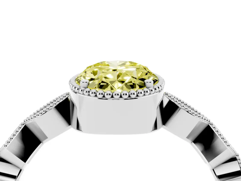 Oval Milgrain Bezel Engagement Ring Setting for a Fancy Yellow Lab-Grown Diamond | White Gold