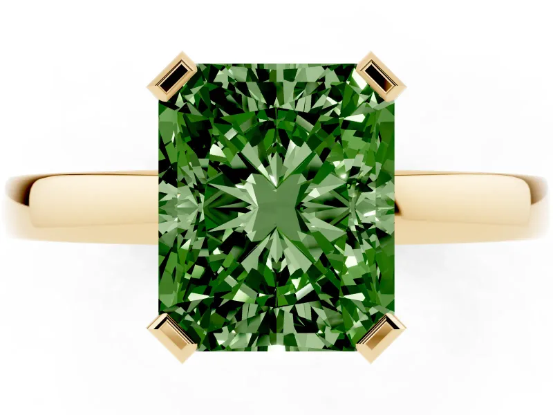 Radiant Cut Solitaire Engagement Ring Setting for a Fancy Green Lab-Grown Diamond | Flat Tab Prongs | Yellow Gold
