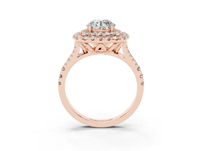Round Halo Split Shank Engagement Ring Setting | Rose Gold