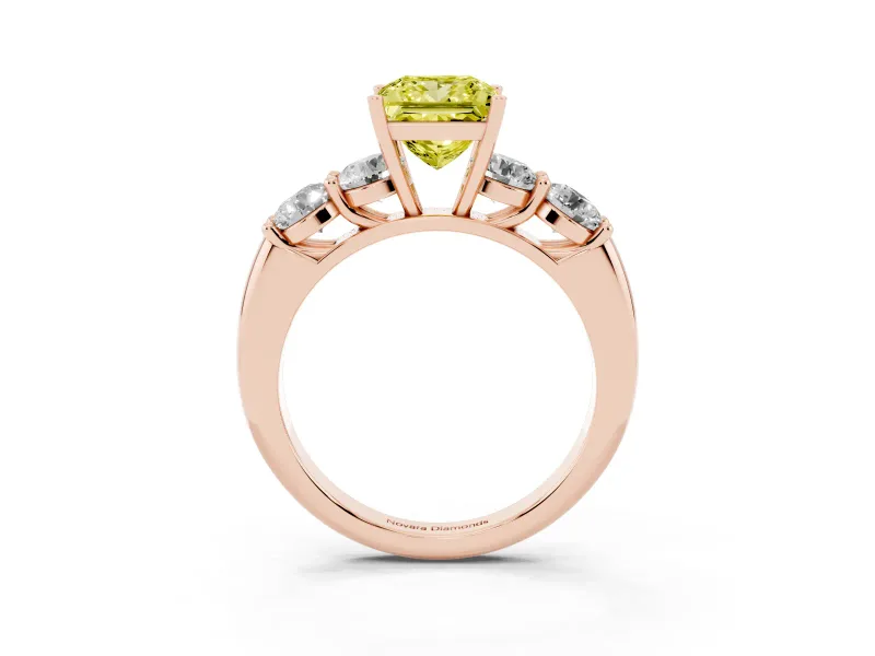 Princess Cut Five Stone Engagement Ring Setting for a Fancy Yellow Lab-Grown Diamond | Prong Set Side Stones | Rose Gold