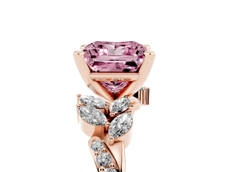 Princess Cut Floral Engagement Ring Setting for a Fancy Pink Lab-Grown Diamond | Marquise Side Stones | Rose Gold